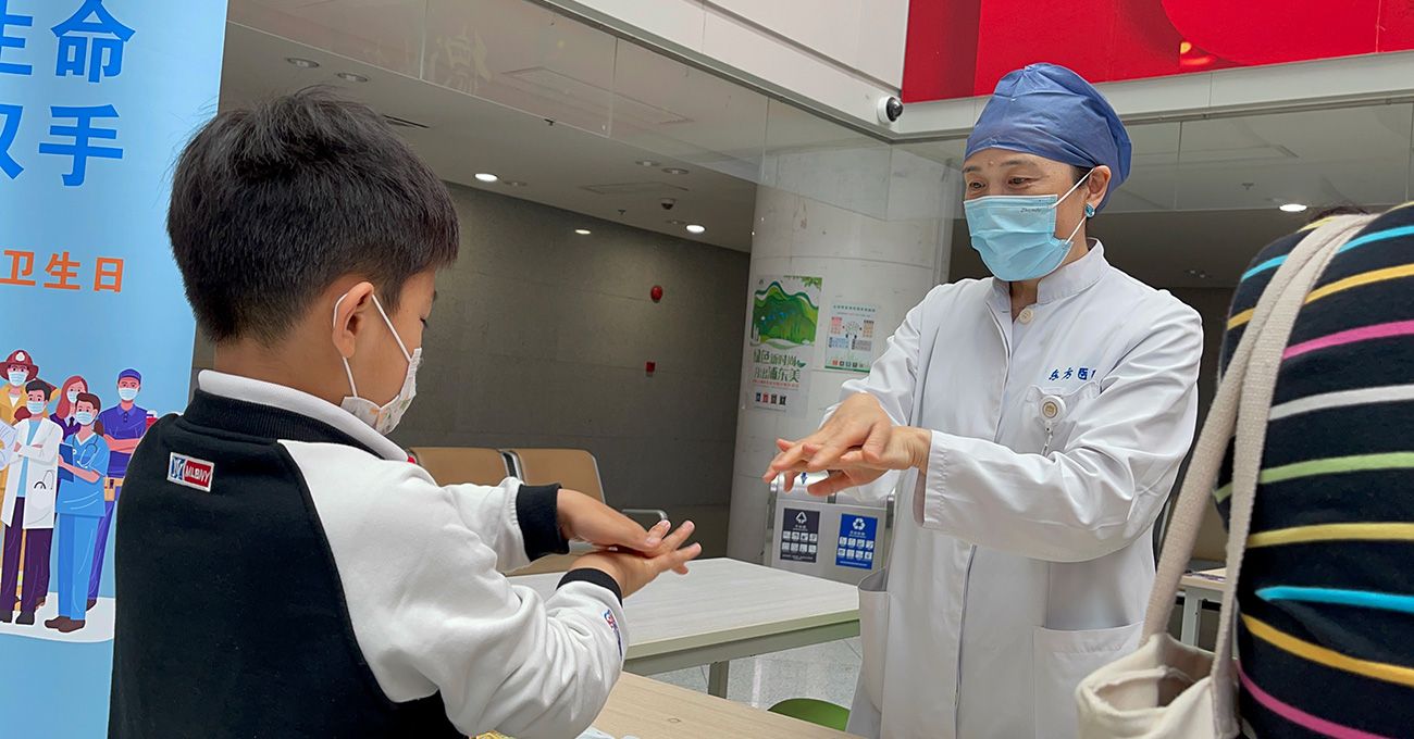 Saraya Shanghai keeps raising hand hygiene awareness at the Shanghai East Hospital on 13 May 2021.